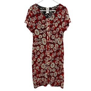 CAbi Reversible Gemini Red Floral or Black and Cream Midi Dress